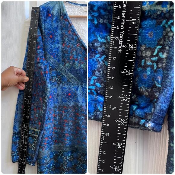 Natural Life Oversized Fleece Blue Patchwork V Neck Jumpsuit Pajamas XS Cozy - Picture 7 of 12